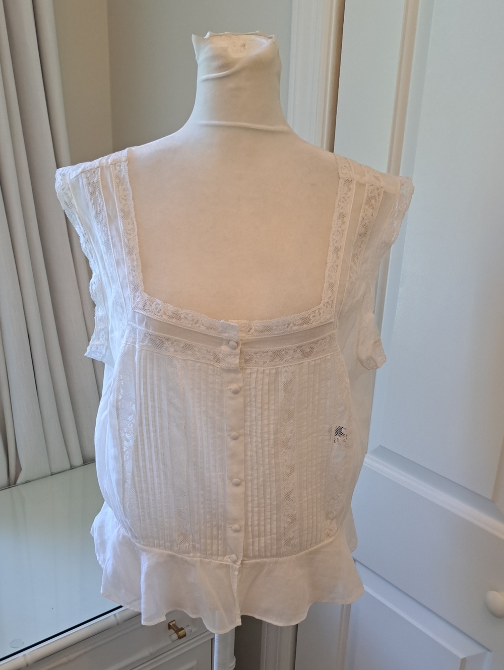 Polo Ralph Lauren Womens Gauzy Off White Lace Square Neck Sleeveless Blouse 10